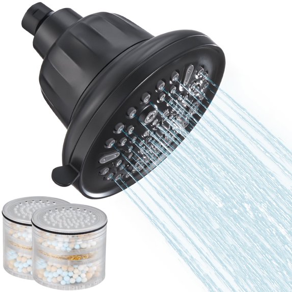 Filtered Shower Head 7 Spray Modes & 5.5" Rainfall Shower Head with 2 Filter Cartridges Black