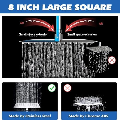 Filtered Shower Head,8”Rain Shower Head with Handheld Spray Combo with 11'' Angle Adjustable Extension Arm/Flow Regulator/Shower System,High Pressure Rainfall Shower Head Bathroom,Chrome