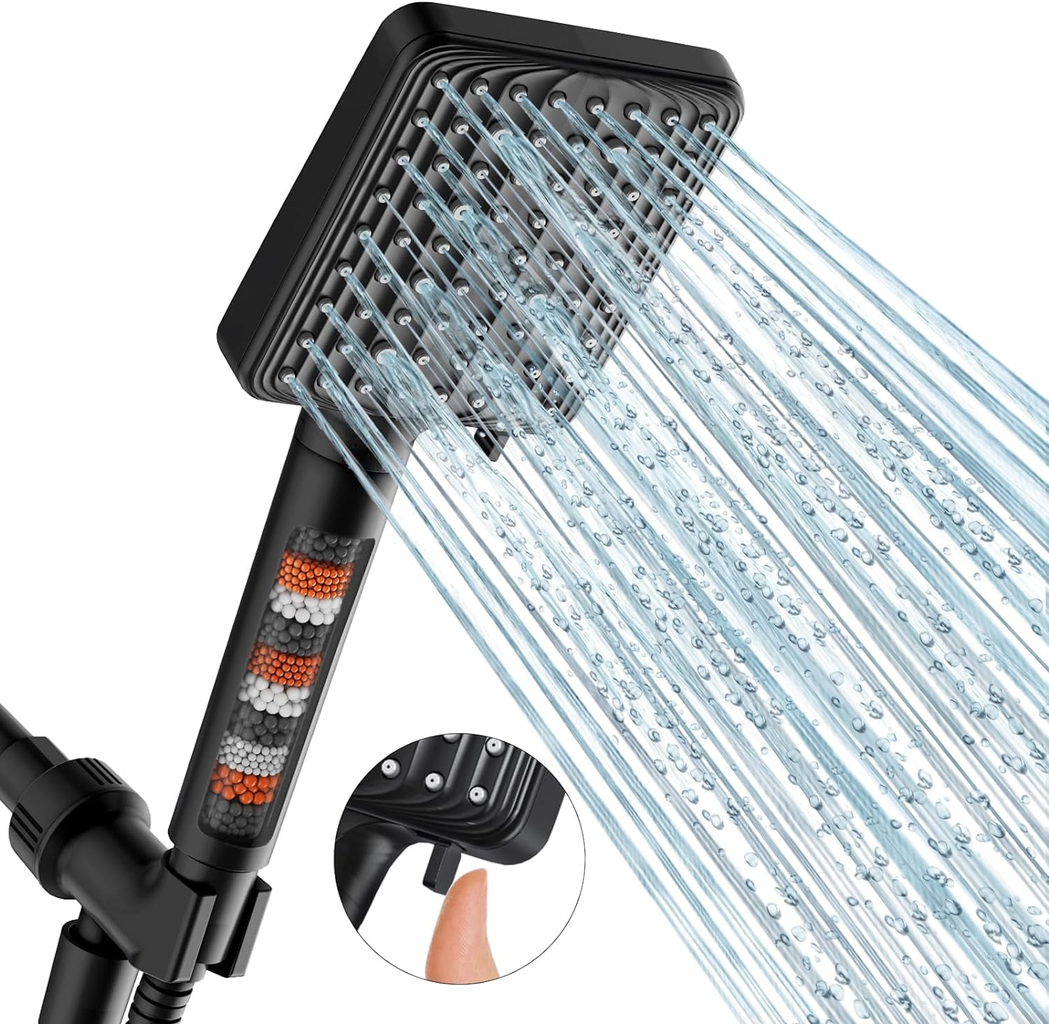 Filtered Shower Head Black - 6 Modes High Pressure Handheld Shower Head ...