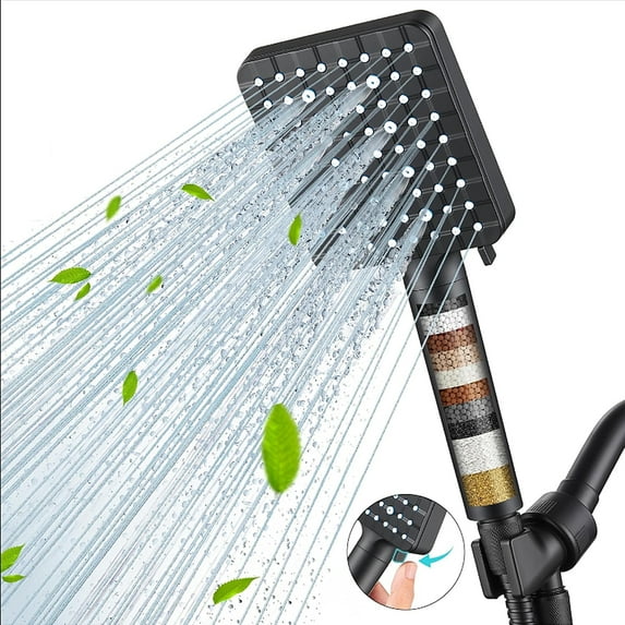 ZOWWKLLY Filtered Shower Head with Handheld, High Pressure 6 Spray Modes Shower Head with Filter Beads for Hard Water, Black Detachable Showerhead Set with Stainless Steel Hose and Shower Arm Bracket