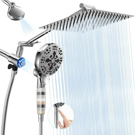 Filtered Shower  With Handheld Combo,Detachable Dual Showerhead with  Docking,High  10" Stainless Steel Rain & 5" Handheld with Water Flow Control,69" Hose - Chrome