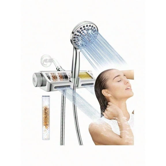 Filtered Shower Head With Handheld Combo - Dual 2-In-1 Spa System With Massage Shower Head And 10 Modes Hand Held Shower Head, High Pressure, Built In Power Wash Mode (Chrome)