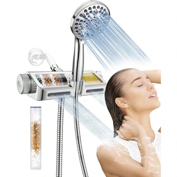 Filtered Shower Head With Handheld Combo Dual 2in1 Spa System With Massage Shower And 10 Modes Hand Held Shower High Pressure With Built In Power Wash Mode Chrome