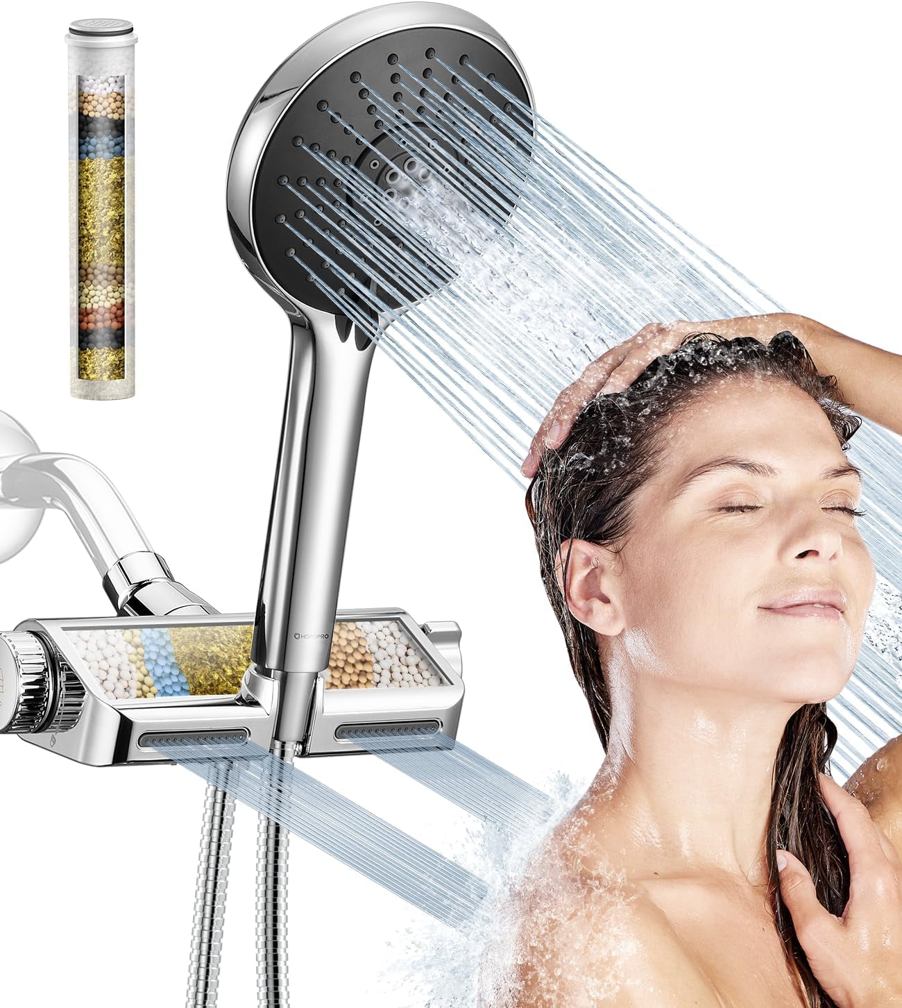 Pavezo high pressure handheld shower head with filter onoff switch