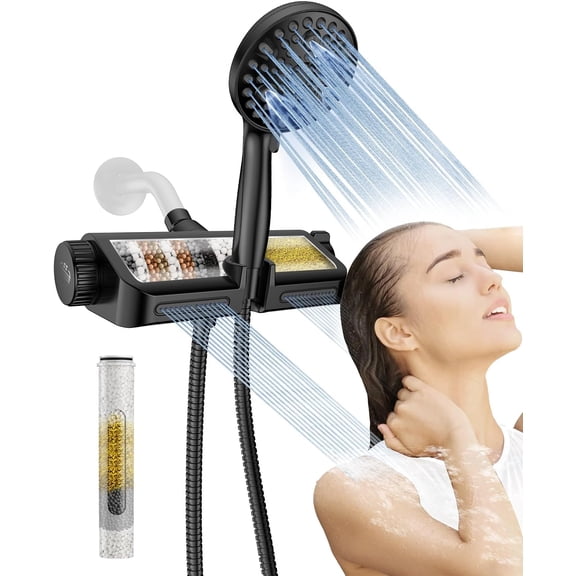 Filtered Shower Head with Handheld Combo Matte Black - Dual 2-in-1 Spa System with Massage Shower and 10 Modes Hand Held Shower, High Pressure with Built in Power Wash Mode