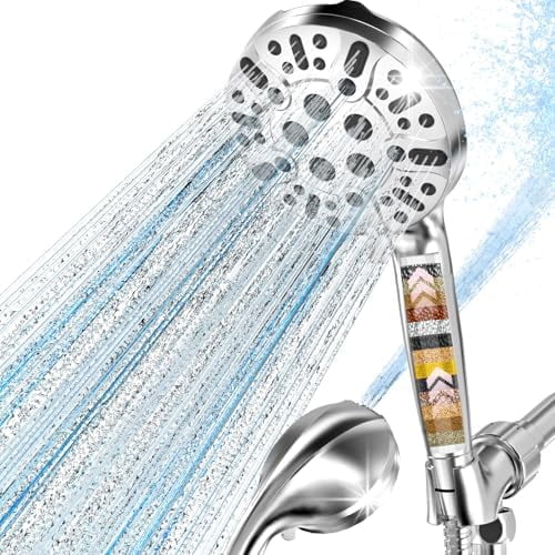 Filtered Shower Head with Handheld, High Pressure 10 Settings Shower Filter Head for Hard Water, Built-in Power Spray,Hard Water Filter Showerhead-Remove Chlorine-Dry Skin,Hair(Premium Chome)