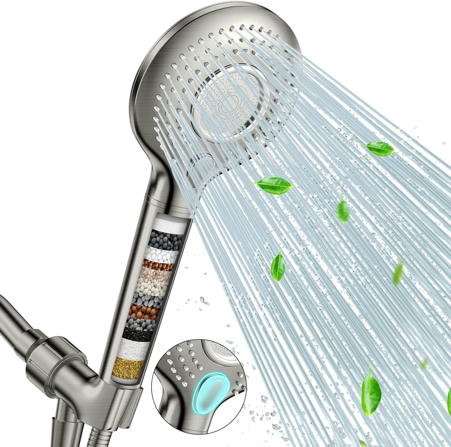 Brushed Nickel Handheld Filtered Shower Head with 3 Spray Modes