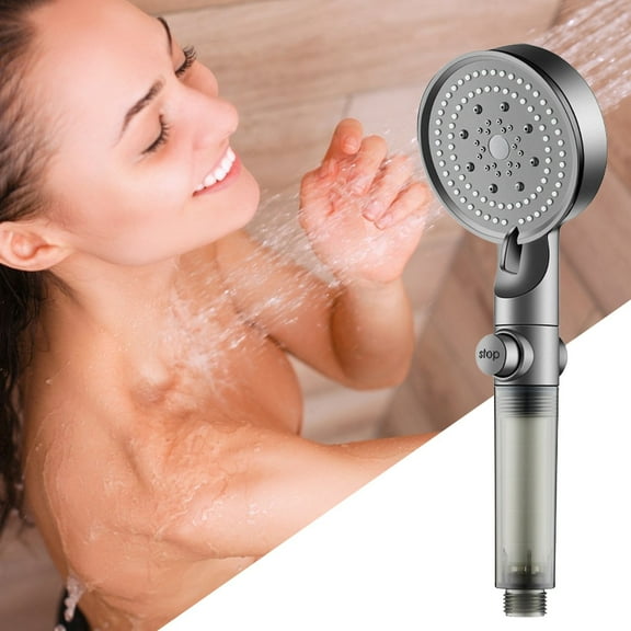 Filtered Shower Head with Handheld, High Pressure 5 Spray Mode Showerhead with Filters, Water Softener Filters Beads for Hard Water - Remove Chlorine - Reduces Dry Itchy Skin, Chrome,Gray