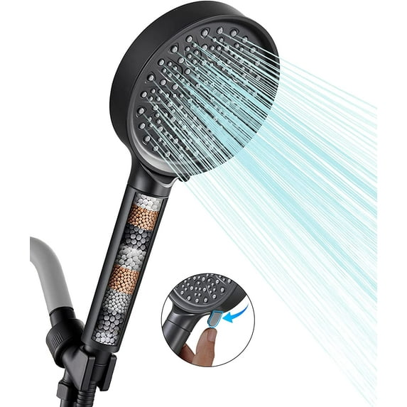 Filtered Shower Head with Handheld, High Pressure 6 Spray Mode Showerhead with Filters, Water Softener Filters Beads for Hard Water - Remove Chlorine - Reduces Dry Itchy Skin, Matte Black