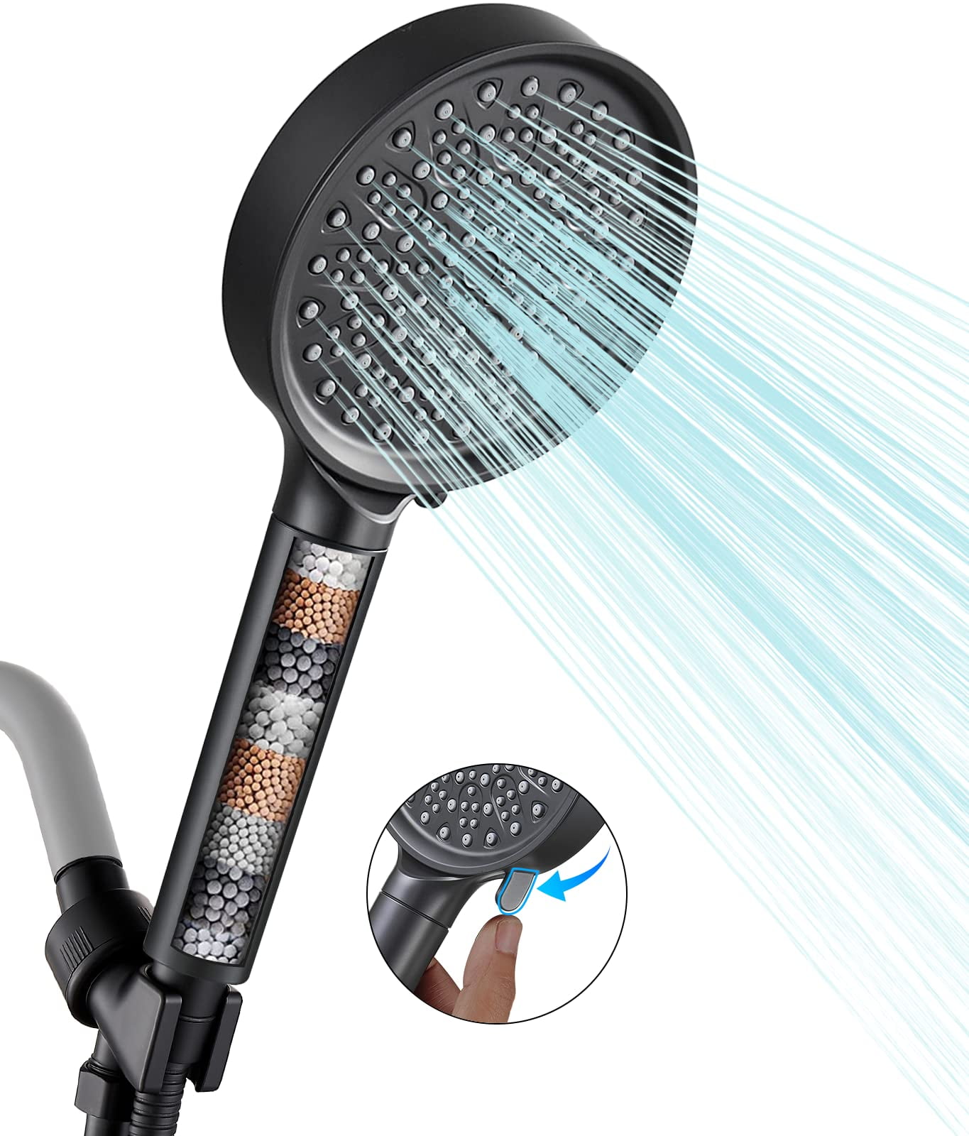 Filtered Shower Head with Handheld, High Pressure 6 Spray Mode Showerhead with Filters, Water Softener Filters Beads for Hard Water - Remove Chlorine - Reduces Dry Itchy Skin