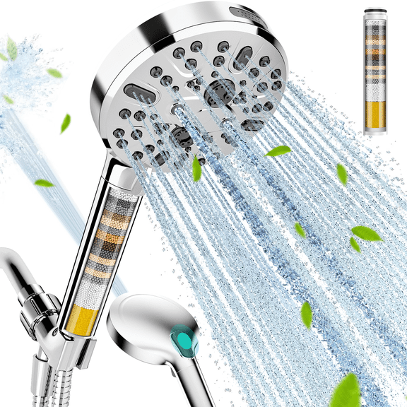 Filtered Shower Head with Handheld High Pressure 9-Spray Mode Showerhead with Filters detachable shower head Water Softener for Hard Water Remove Chlorine and Harmful Substance Chrome