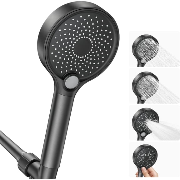 Filtered Shower Head with Handheld, High Pressure Showerhead Filter for Hard Water - 3 Spray Modes, Adjustable Angle Shower Head Water Softener, Removable Filtering Showerhead with Hose - Black