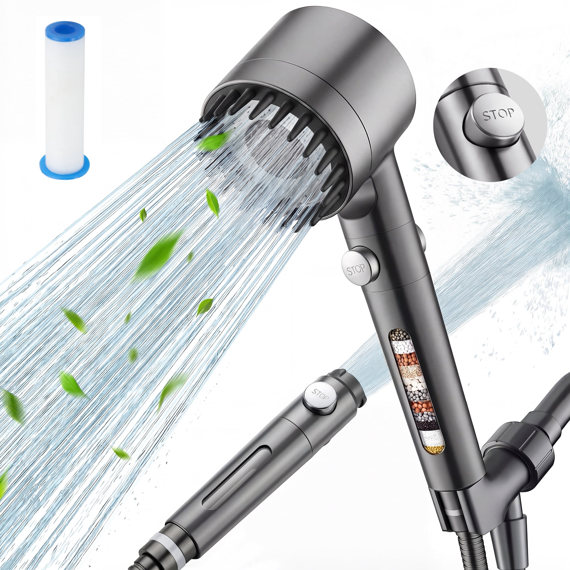 Cshidworld Filtered Shower Head with Handheld, High Pressure Water Flow and 4 Spray Modes Shower Head with Filter, Power Wash for Hard Water, Showerhead with ON
