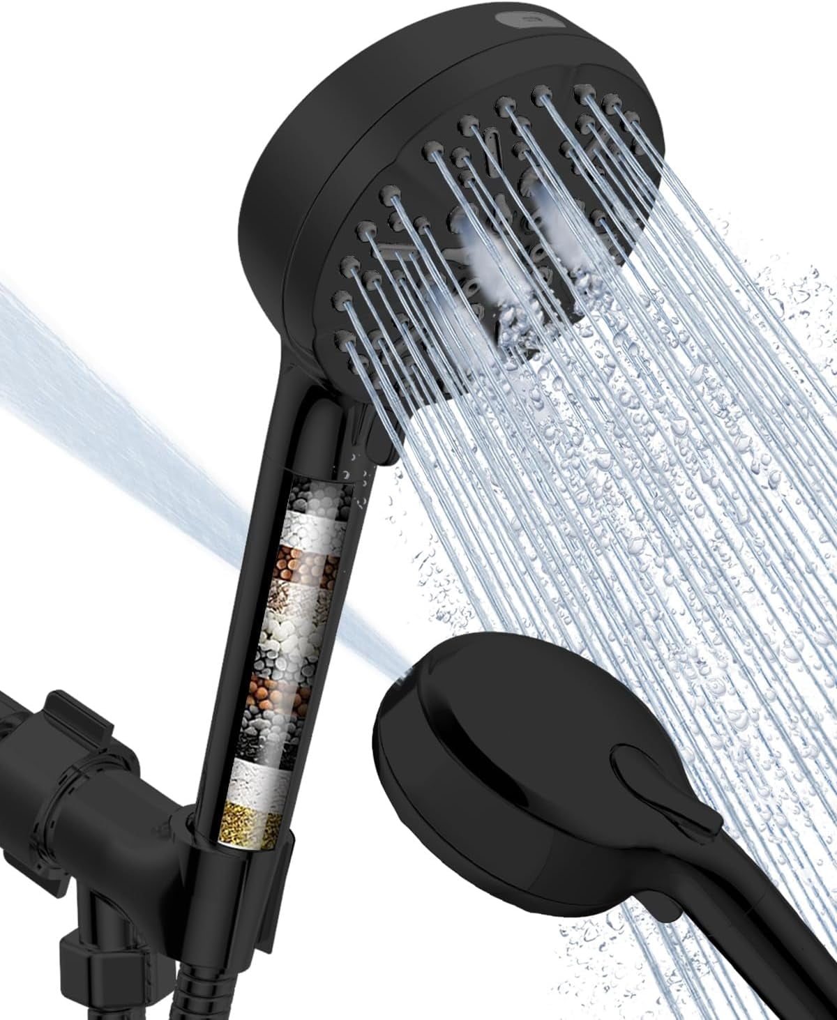 Filtered Shower Head with Handheld Matte Black, BOWGER 6 Modes High ...
