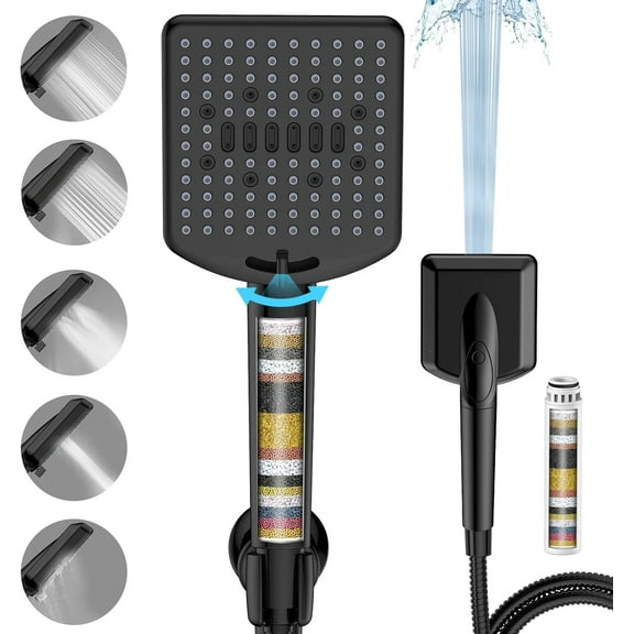 Filtered Shower Head with Handheld Matte Black - High Pressure 6 Modes, 120 Anti-clog Nozzles, Detachable Showerhead with Hard Water Filters, Extra Long 6ft Hose, Power Wash Mode for Bathroom