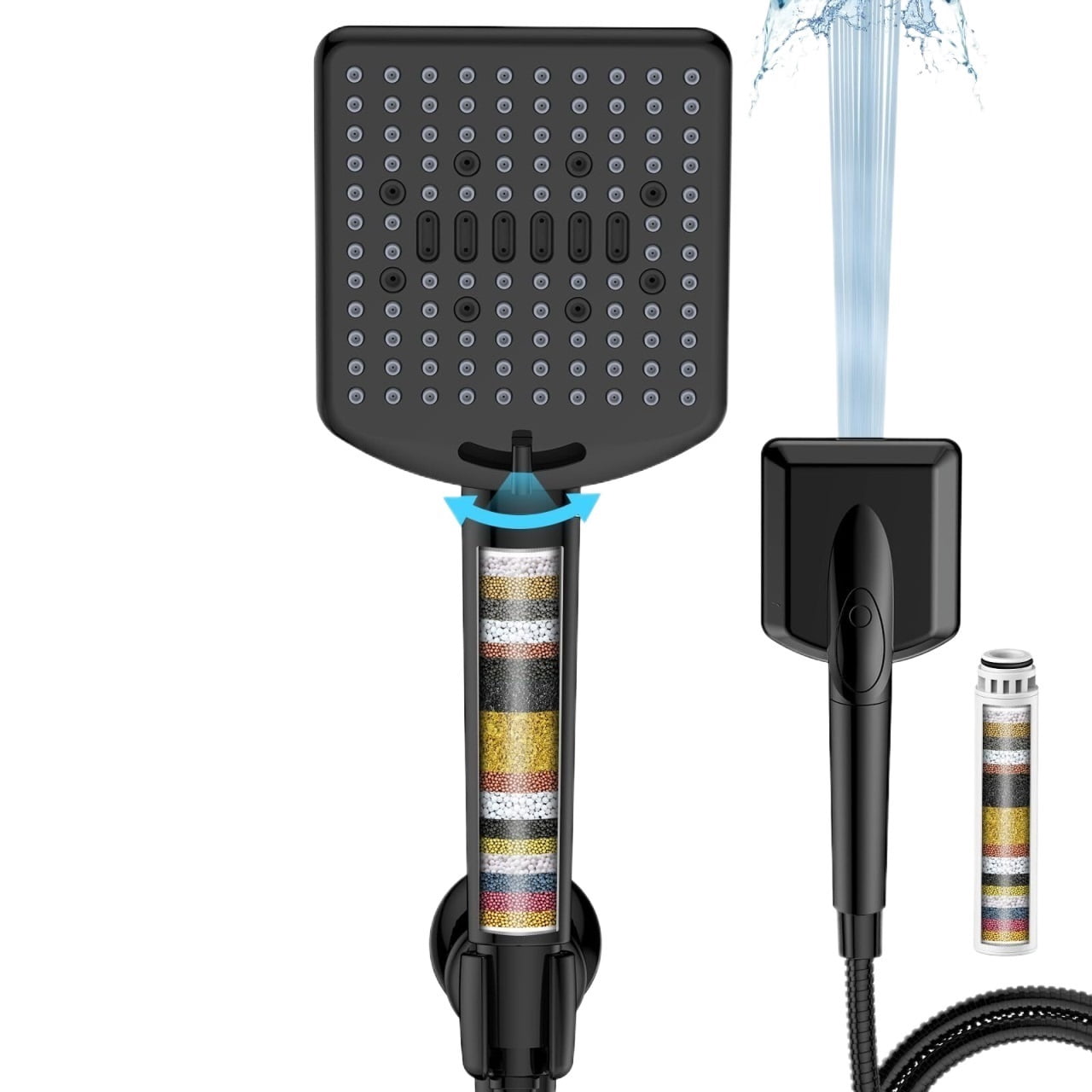 Filtered Shower Head with Handheld Matte Black - High Pressure 6 Modes ...