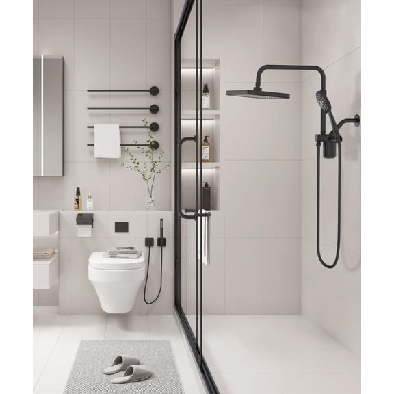 Filtered Shower Head with Handheld Spray Combo, 12 inch High Pressure Rainfall Shower Head with Adjustable Slide , Dual Rainfall Showerhead, Bathroom Accessories, Black