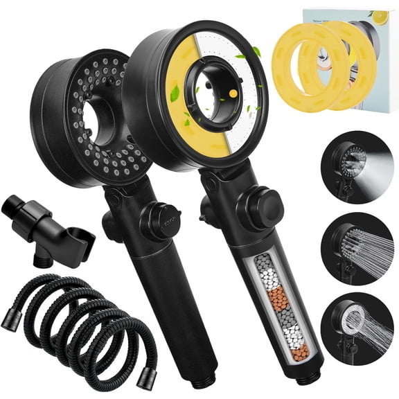 Filtered Shower Head with Handheld Spray for Skin and Hair Care, High Pressure Shower Heads with Filters for Hard Water, Hydro Jet Showerhead Set Includes Hose, Bracket and Mineral Beads
