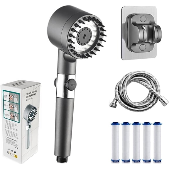Filtered Shower Head with Handheld Sprayer - High Pressure 5-Spray Showerhead with On/Off Switch & 59" Hose, Water Saving Design, Includes Replaceable Filter Cartridge