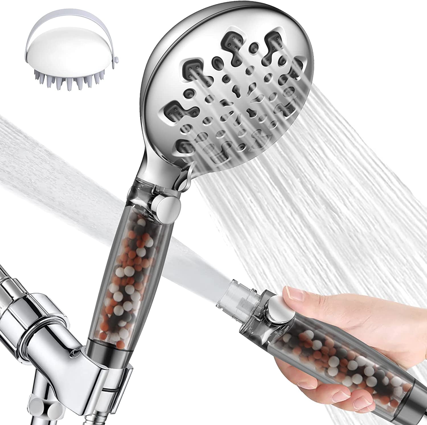 Filtered Shower Head for Hard Water Handheld,9 Spray Modes+Jet Flush