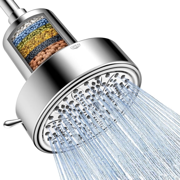 Filtered Shower Head, High Pressure 6 Spray Modes Shower Head with Filters for Hard Water Remove Chlorine, Improves Skin & Hair, Rain Showerhead with One-Click Filter Change Design