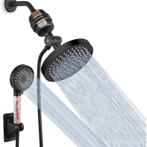 Filtered Shower Head Set, High Pressure Rain Shower with Handheld Showerhead Combo, Self-adhesive Holder/59" Hose, 20 Stage Filter Removes Chlorine and Harmful Substances (Square,Chrome)