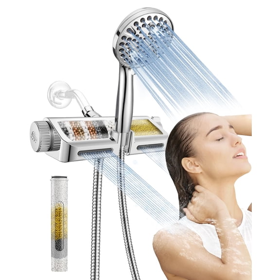 Filtered Shower Head With Handheld Combo - Dual 2-in-1 Spa System Massage And 10 Modes Hand Held High Built In Power Wash Mode (chrome)