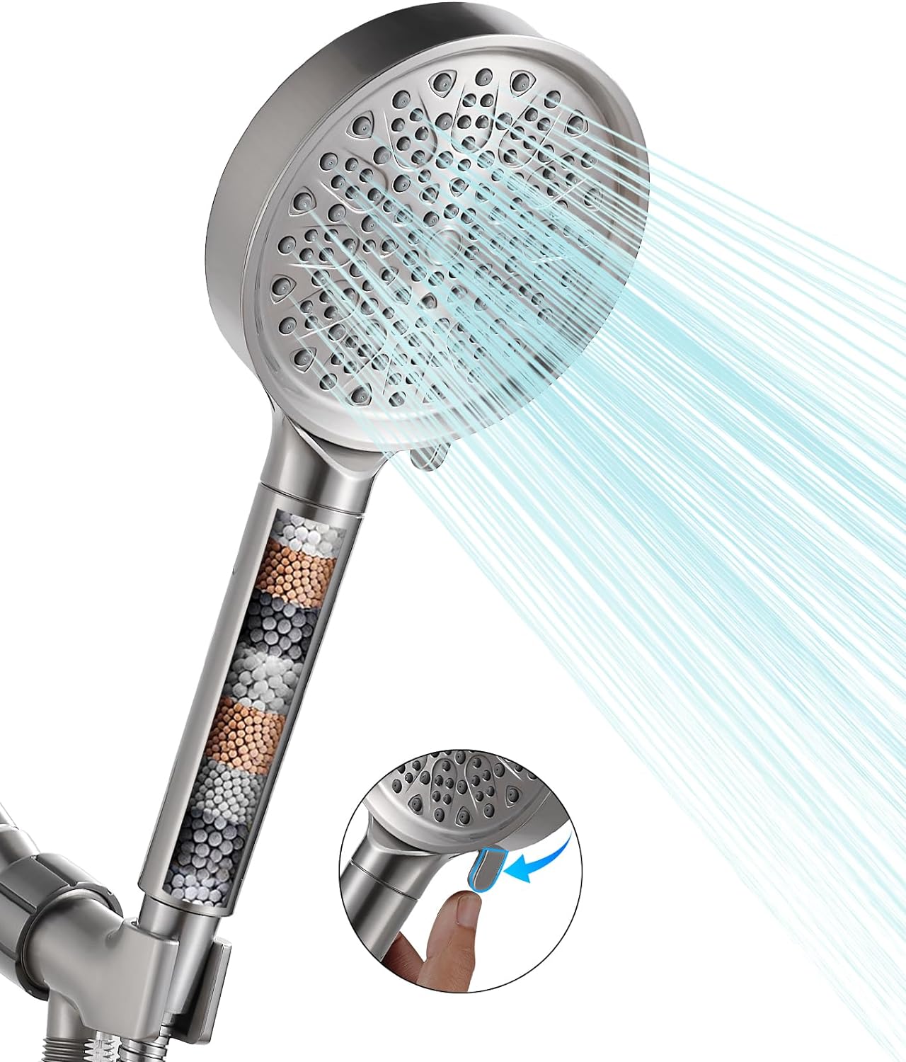 Filtered Shower Head with Handheld, 6 Spray Modes, Water Softener Filters Remove Chlorine