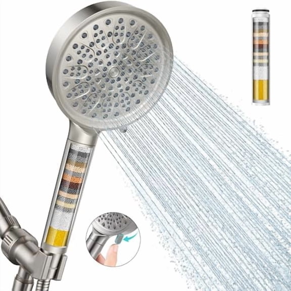 Filtered Shower Head with Handheld, 6 Spray Modes, Water Softener Filters - Remove Chlorine, Reduce Dry Skin - Brushed Nickel