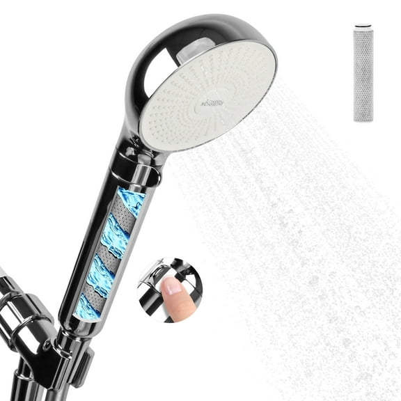 Filtered Shower Head with Handheld Kit - High Pressure 3-Spray Modes & Carbon Filtration System, Includes Hose (Silver)
