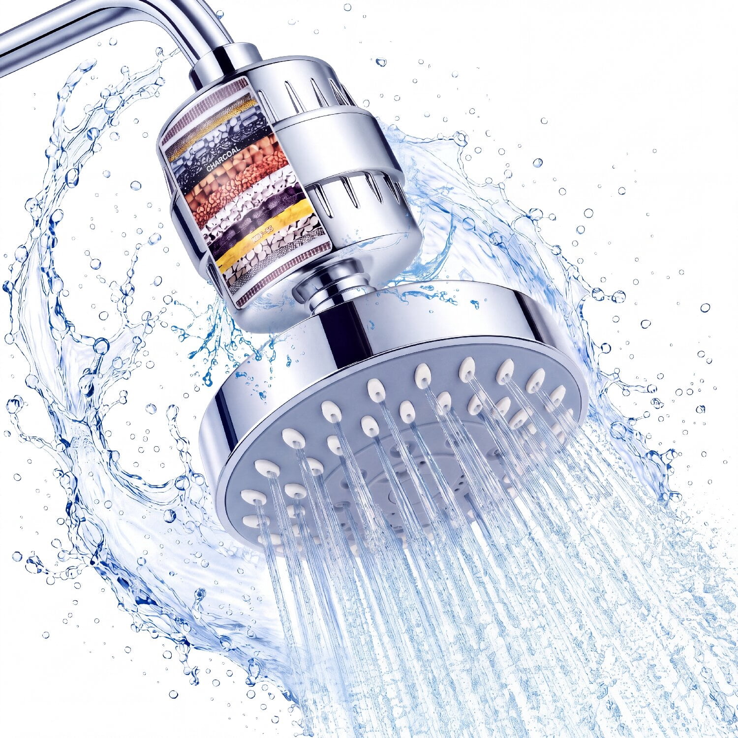 Rain Shower Head with Shower Filter, Filtered Shower Head for Hard Water 5 Spray Showerhead, 15 Stage Water Softener Filters, Remove Chlorine and Harmful Substa