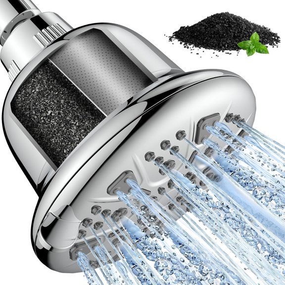 Filtered Shower with Upgraded Activated Carbon Filter - High Shower with Hard Water Softener - 7 Settings Bathroom Rain Showerhead to Remove Chlorine and Heavy Metals