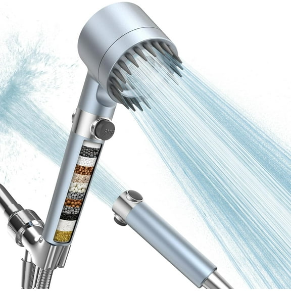 Filtered Shower  with Handheld, High  3  Mode Showerhead with 18 Stage Water Softener Filters for Hard Water - Handheld Shower -Remove Chlorine-BLUE