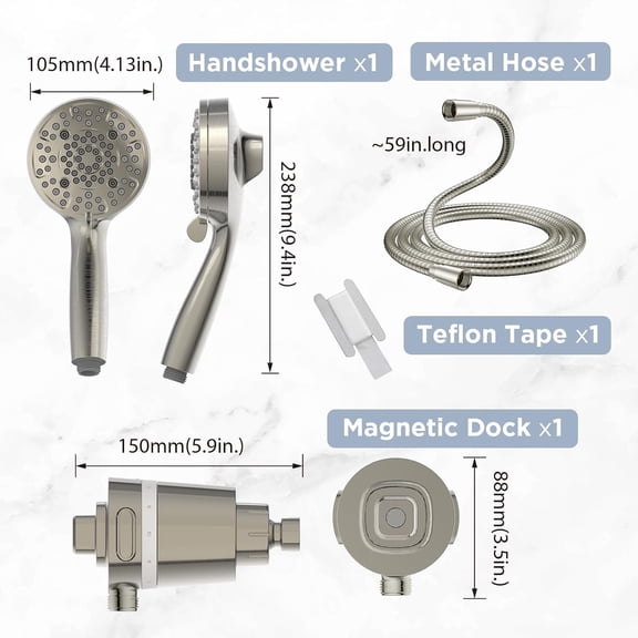 Filtered Shower with Handheld, Magnetic Docking System, High Pressure for Hard Water, 6 Spray Modes