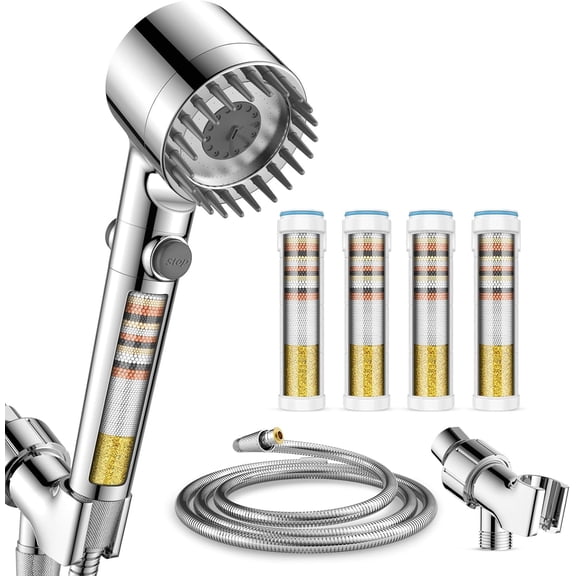 Filtered Shower with Handheld with 4 count Filters, High 4 Modes Shower heads with Filter, IronDrops Water Softener Filter for Hard Water 70" Hose