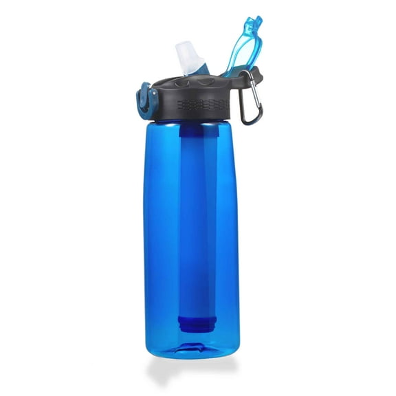 Filtered Water Bottle for Travel, Camping, Hiking, Home,School and Office Use, Purifying Water Bottle with BPA Free, Leakproof, Blue