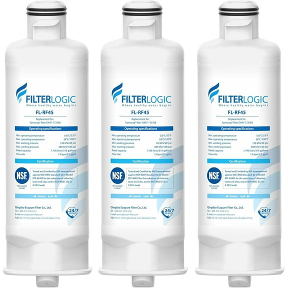 Filterlogic DA97-17376B Replacement for Samsung HAF-QIN, HAF-QIN/EXP, DA97-17376B, DA97-08006C, RF23M8090SR, RF27T5201SR, RF28R7351SR, RF28R7201SR/AA, Refrigerator Water Filter, Pack of 3