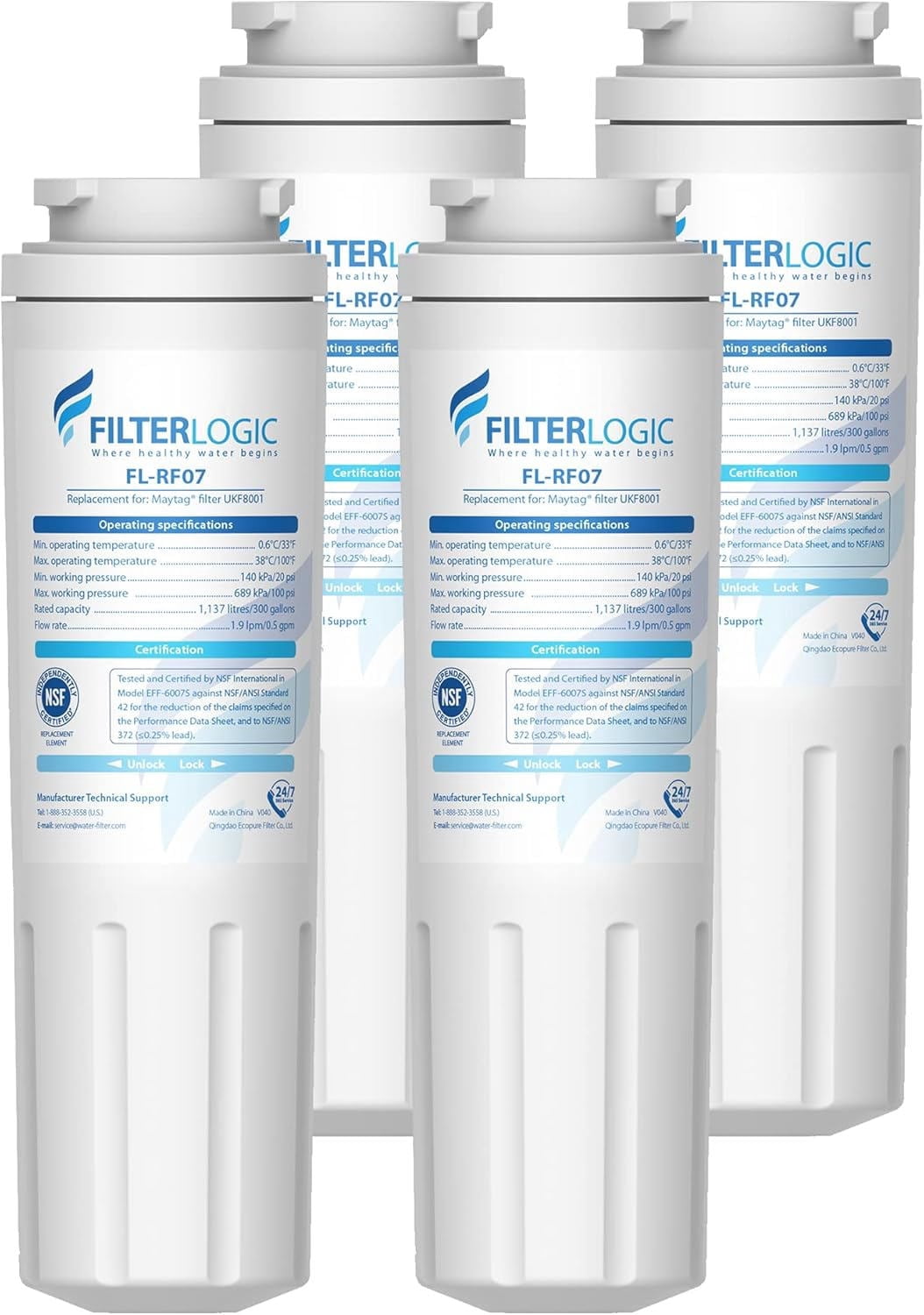 Filterlogic UKF8001 Refrigerator Water Filter, Pack of 4