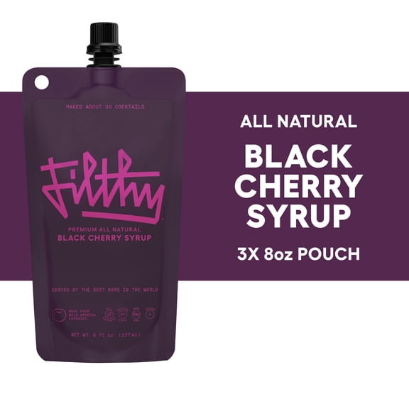 Filthy Black Cherry Syrup - All Natural Black Cherry Syrup 8oz Pouch (3-Pack)
