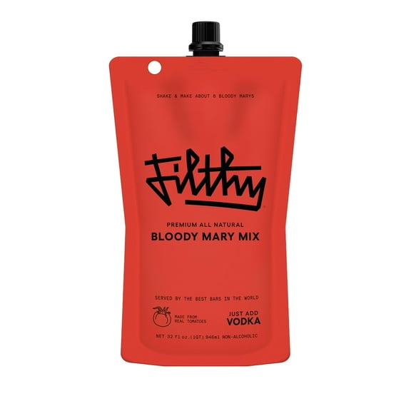 Filthy Bloody Mary Mix, Premium Cocktail Mixer, All-Natural, Travel Friendly for Vacation, Brunch, Home Bars and Hosting, Made From Real Tomatoes, 32 Oz Pouch