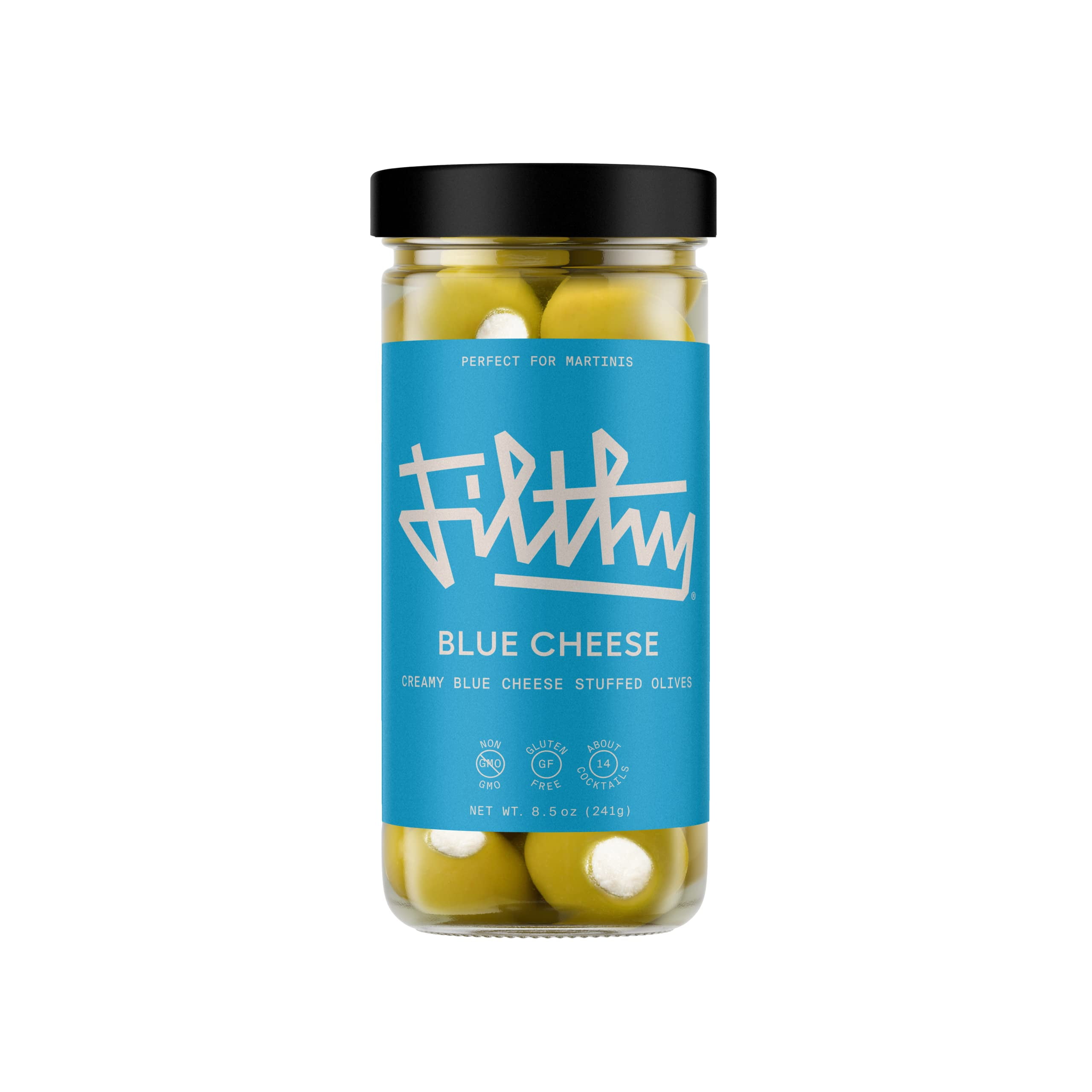 Filthy Cocktail Garnish, Blue Cheese Stuffed Olives, 8.5 Oz Jar, 14
