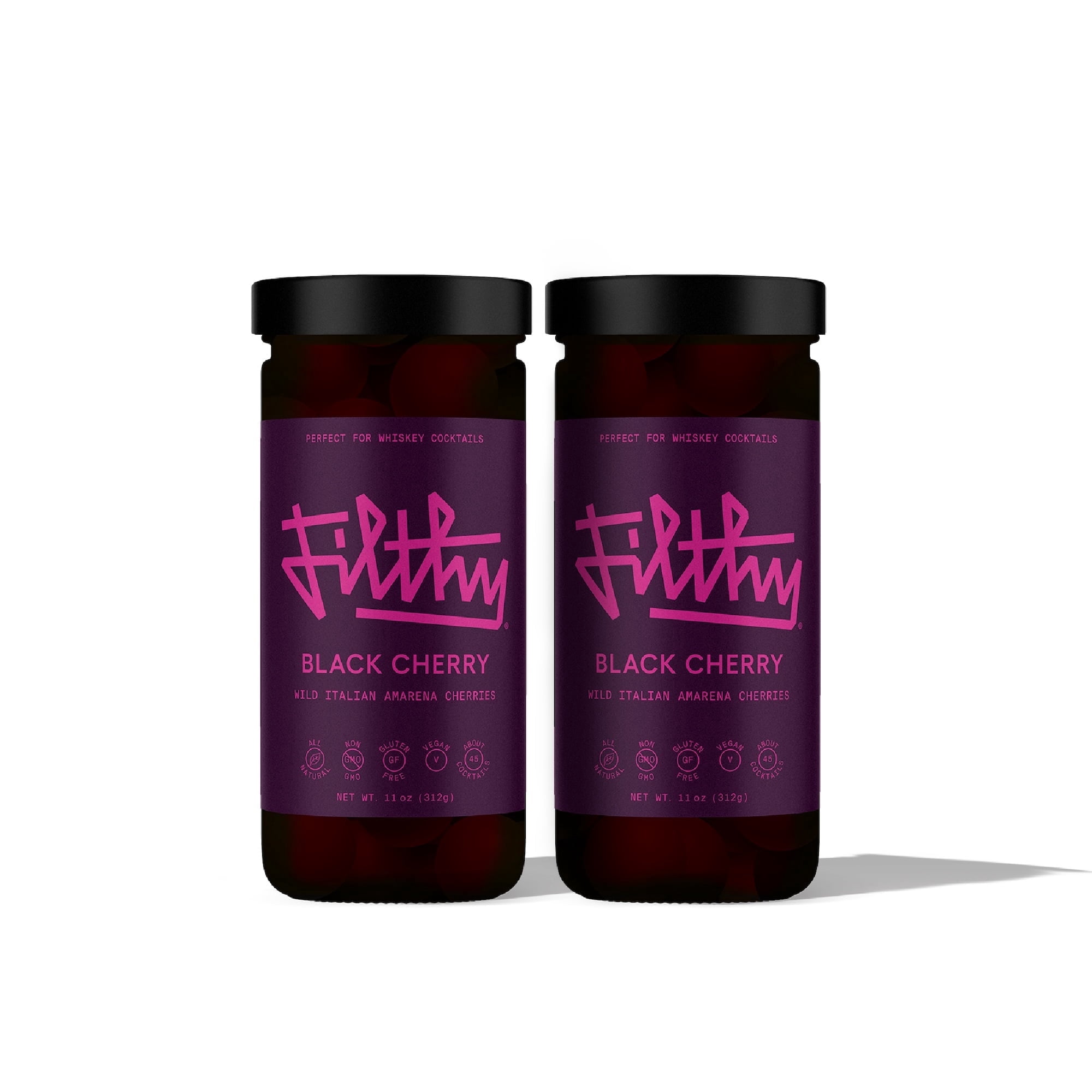 Filthy® Black Amarena Cherry Jar, Premium Cocktail Cherry Garnish, 11 oz jar (2-Pack)