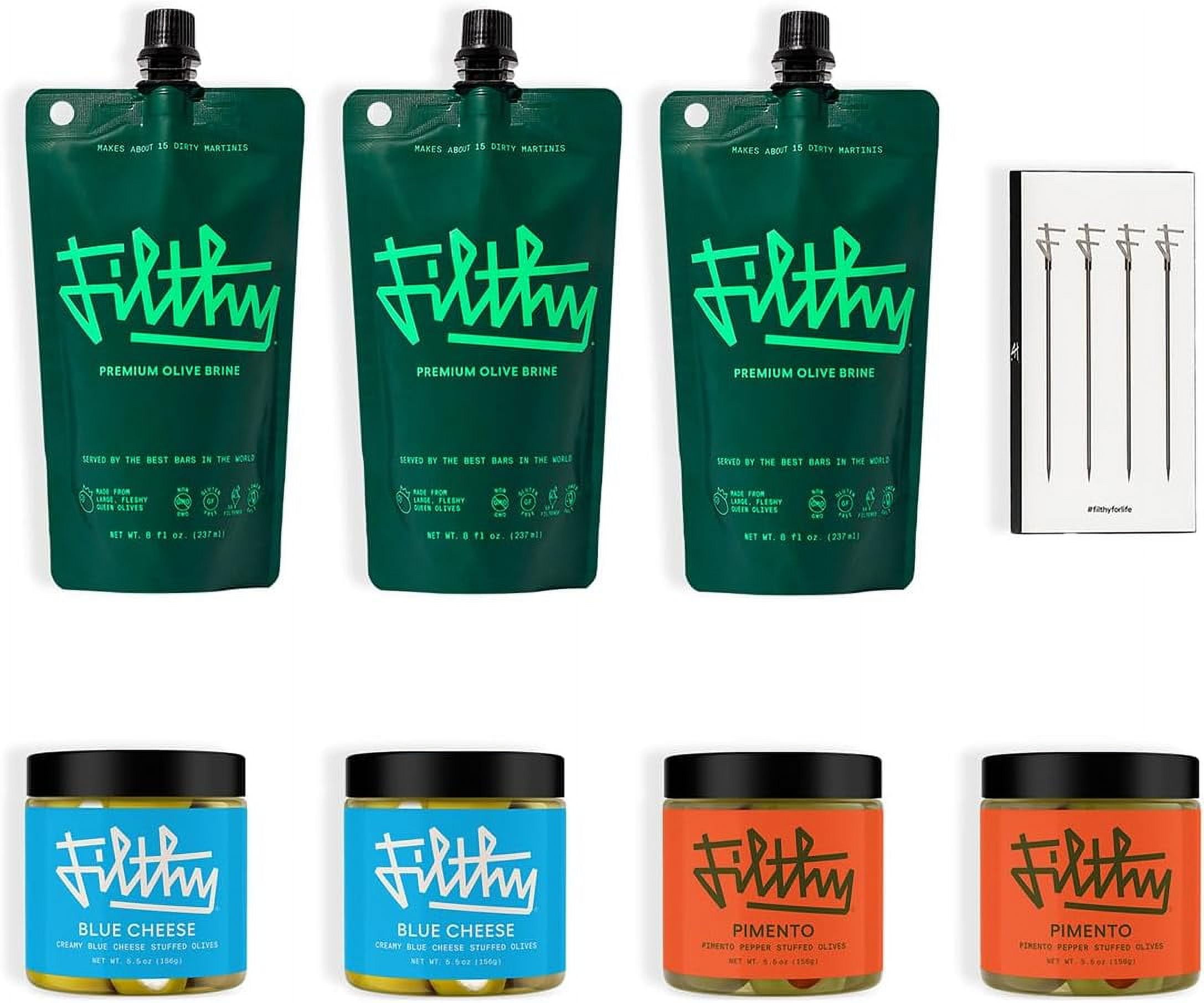 Filthy Martini Cocktail Kit, Includes Olive Brine, Pimento Stuffed