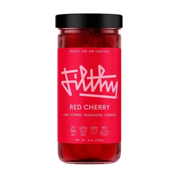 Filthy Foods Long Stemmed Red Cherries, 8 oz Jar Cocktail Garnish Cherries