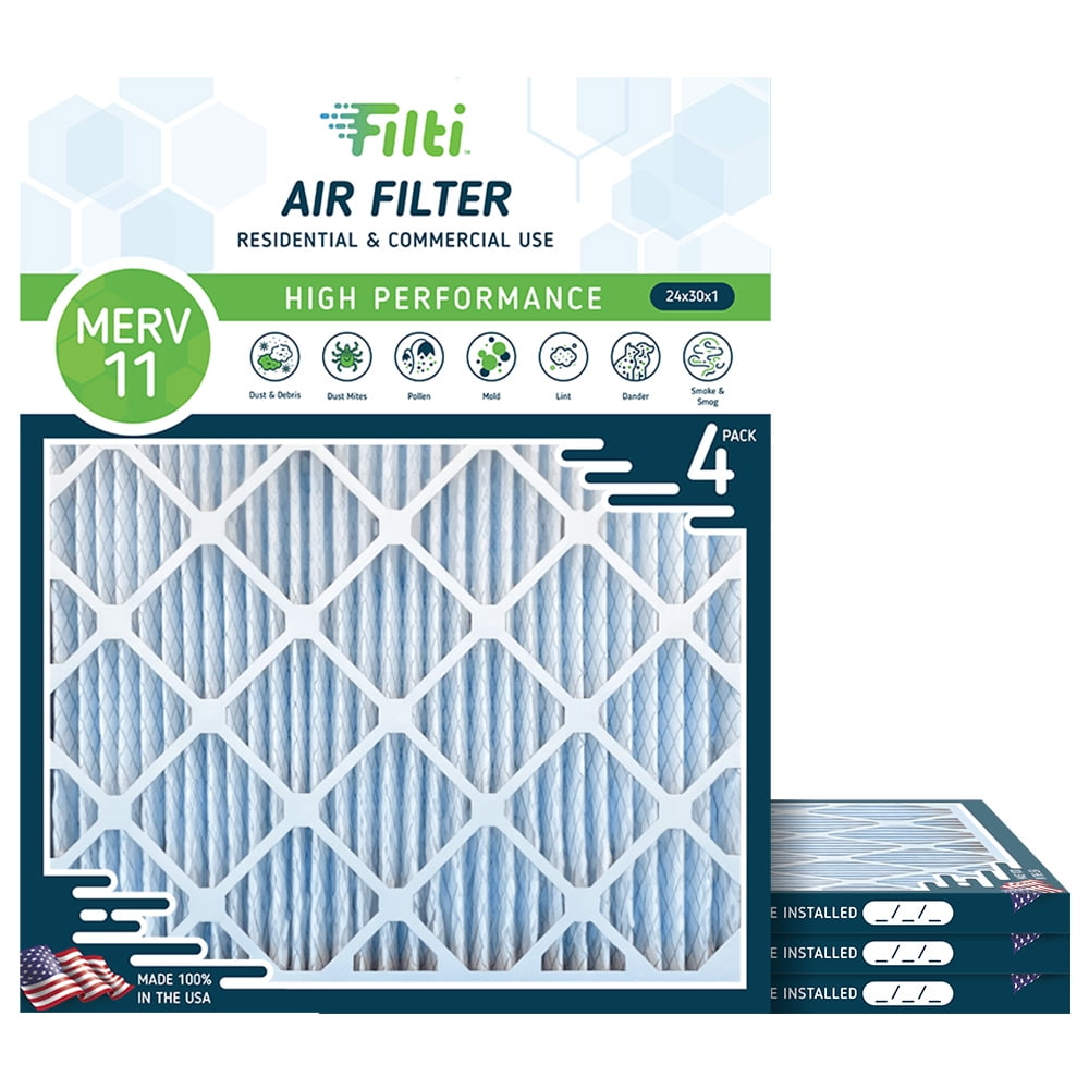 Filti 6500 Pleated Home HVAC Furnace Air Filter, 24x30x1, MERV 11, 4