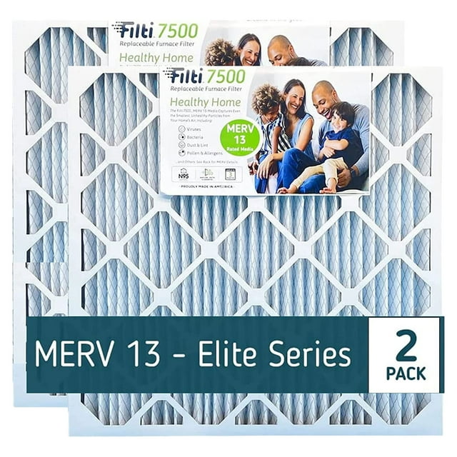 Filti 7500 Pleated Home HVAC Furnace 20x20x5 MERV 13 Air Filter (2 Pack