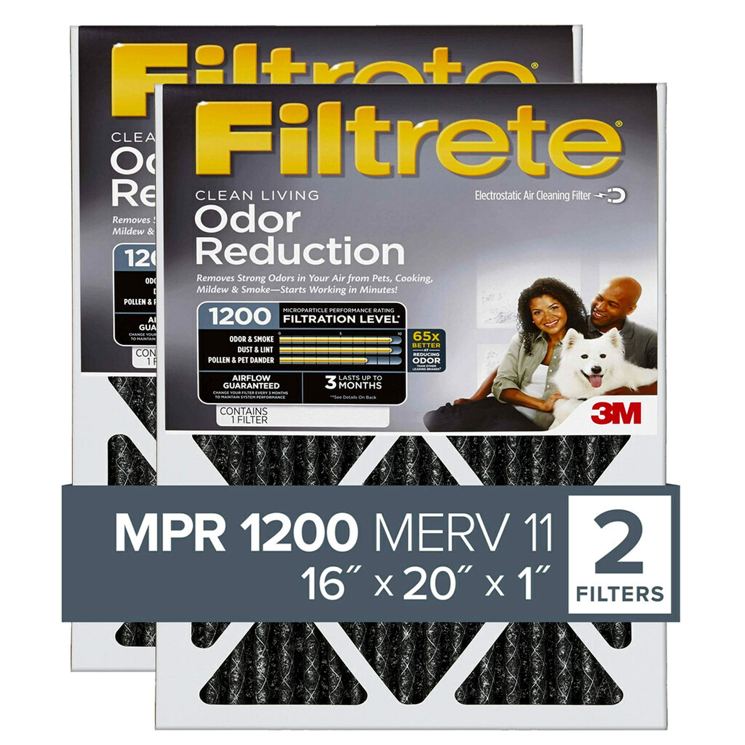 Filtrate AOR00-2PK-1E 16x20x1, AC Furnace Air Filter, MPR 1200, Allergen Defense Odor Reduction, 2-Pack