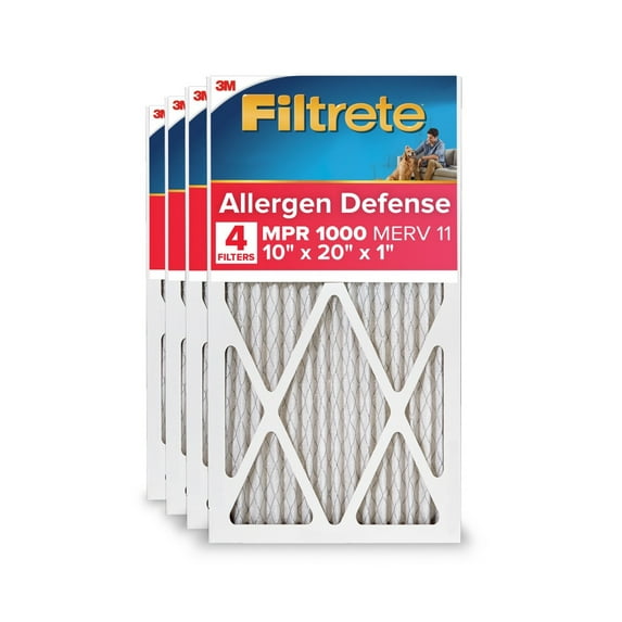 Filtrete 10x20x1 HVAC Furnace Air Filter, MPR 1000 MERV 11, Allergen Defense, 4 Pack