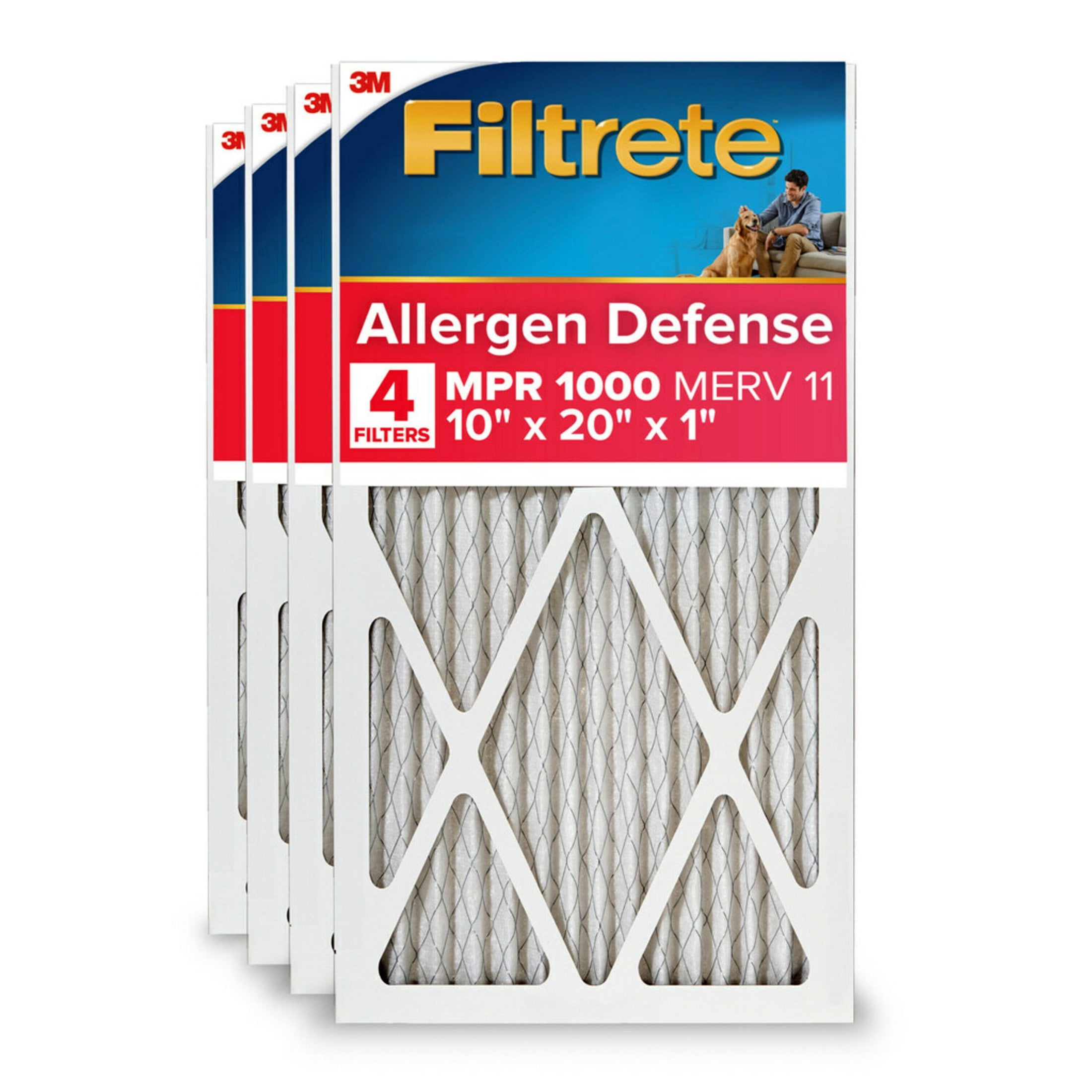 Filtrete 10x20x1 Air Filter, MPR 1000 MERV 11, Allergen Defense, 4 Filters