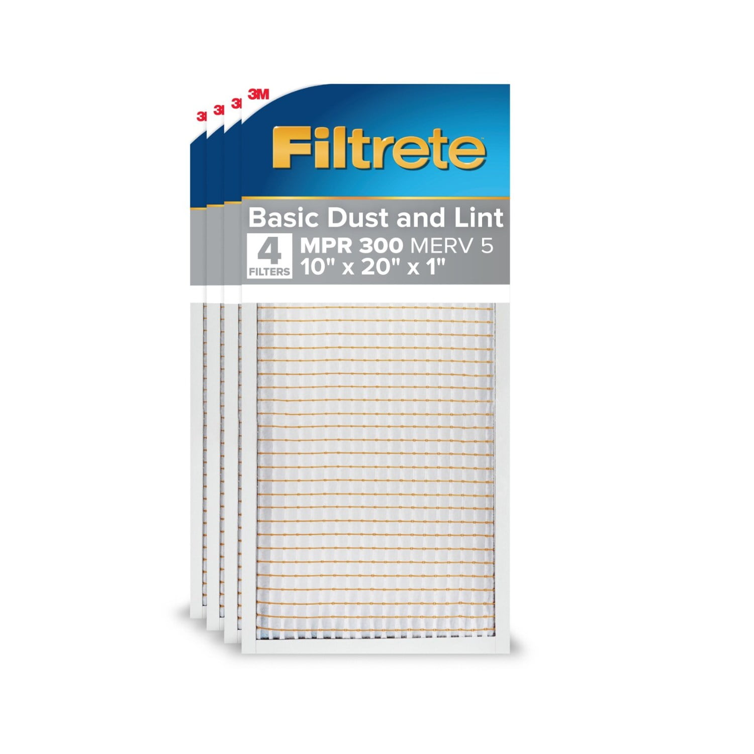 Filtrete 10x20x1 HVAC Furnace Air Filter, MPR 300 MERV 5, Basic Dust and Lint, 4 Pack